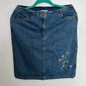 Vintage Bugle Boy Denim Skirt Size 10 With Embroidered Flowers vintage pocket
